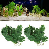 2PCS Artificial Water Plant Simulation Vine Lifelike Plastic Leaves Decoration with Suction Cup for Fish TankMonstera Leaves