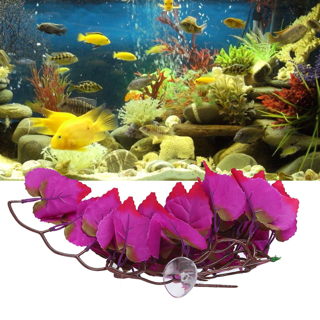 Artificial Reptile Plants Lifelike Plastic Plant Hanging Leaves Decoration with Suction Cup for Reptiles Terrarium Fish TankT-1034J1