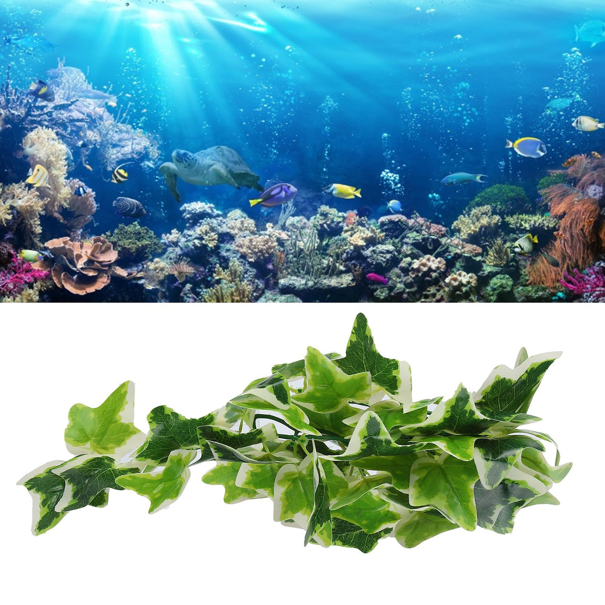 Artificial Reptile Plants Lifelike Plastic Plant Hanging Leaves Decoration with Suction Cup for Reptiles Terrarium Fish TankStar Leaf Vine