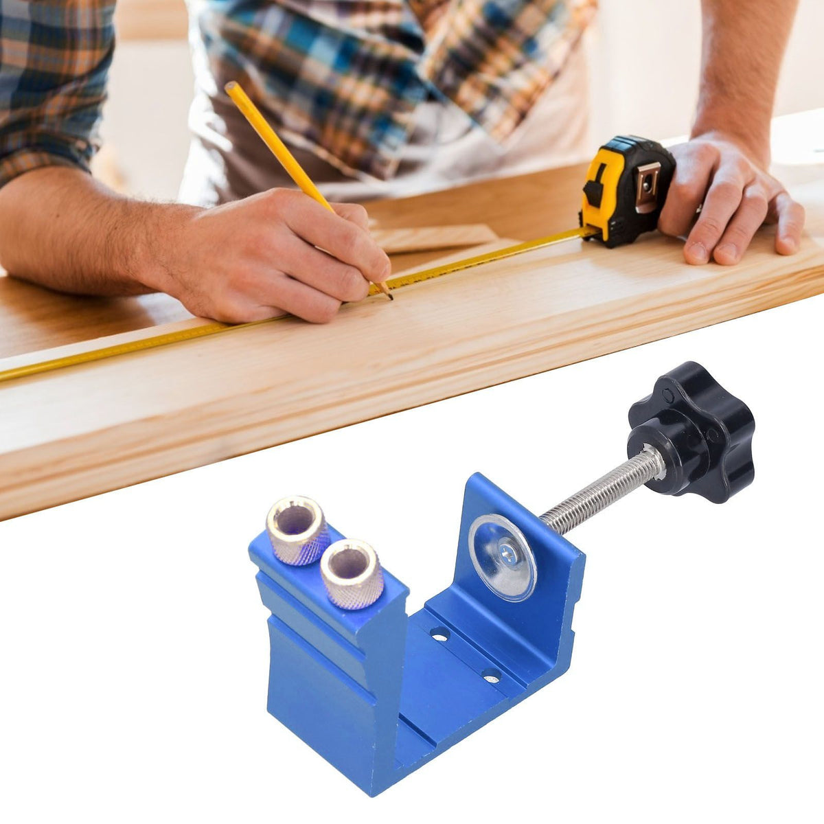 15° Oblique Hole Locator Positioner Woodworking Hole Jig Dowel Drill Kit Carpentry AccessoryBlue