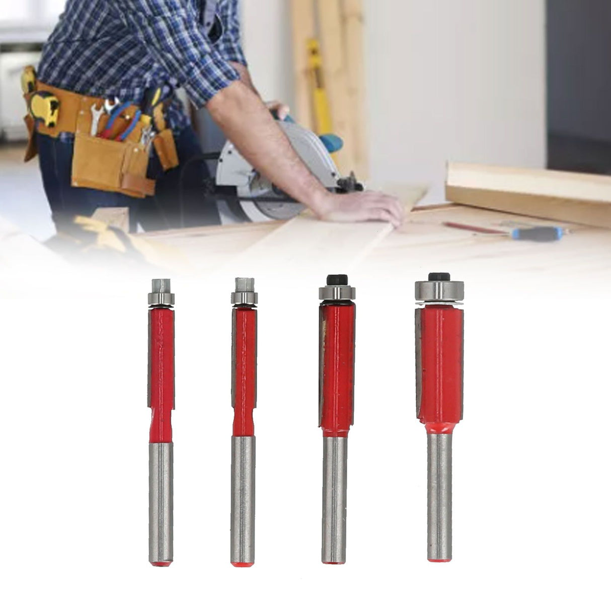 4Pcs/Set Woodworking Trimming Cutter Head with Bearing Straight Knife Woodworker Tool