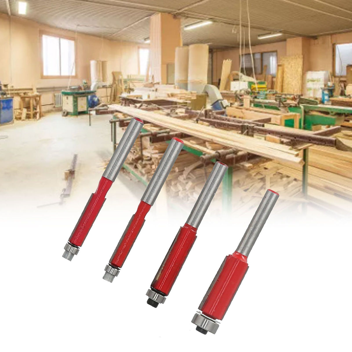 4Pcs/Set Woodworking Trimming Cutter Head with Bearing Straight Knife Woodworker Tool