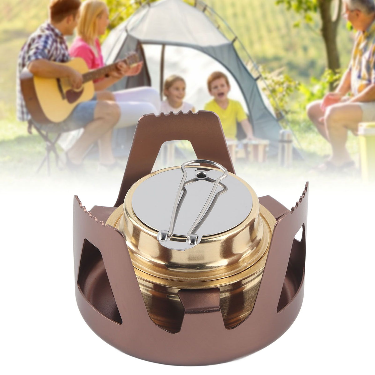 Portable Ethanol Stove Burner Outdoor Camping Cooker Furnace Cookware with Storage Bag Coffee Color