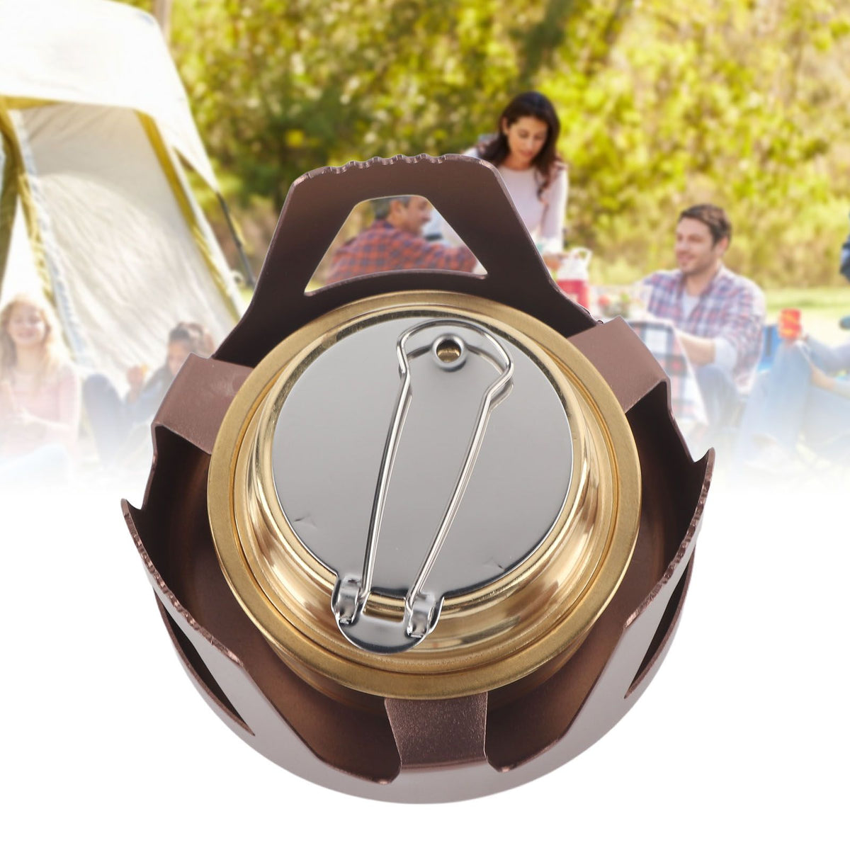 Portable Ethanol Stove Burner Outdoor Camping Cooker Furnace Cookware with Storage Bag Coffee Color