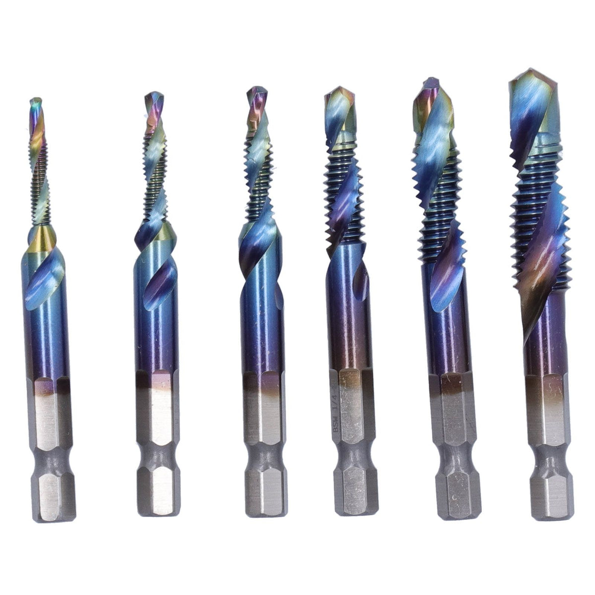 6Pcs/Set Blue Spiral Tap Drill Bit Kit High Speed Steel Drilling Tapping Bits British System
