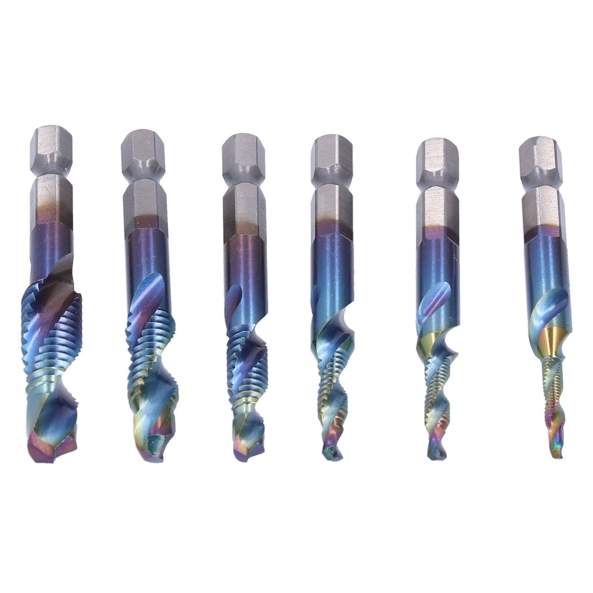 6Pcs/Set Blue Spiral Tap Drill Bit Kit High Speed Steel Drilling Tapping Bits British System