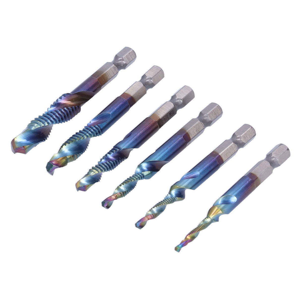 6Pcs/Set Blue Spiral Tap Drill Bit Kit High Speed Steel Drilling Tapping Bits British System