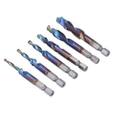 6Pcs/Set Blue Spiral Tap Drill Bit Kit High Speed Steel Drilling Tapping Bits British System