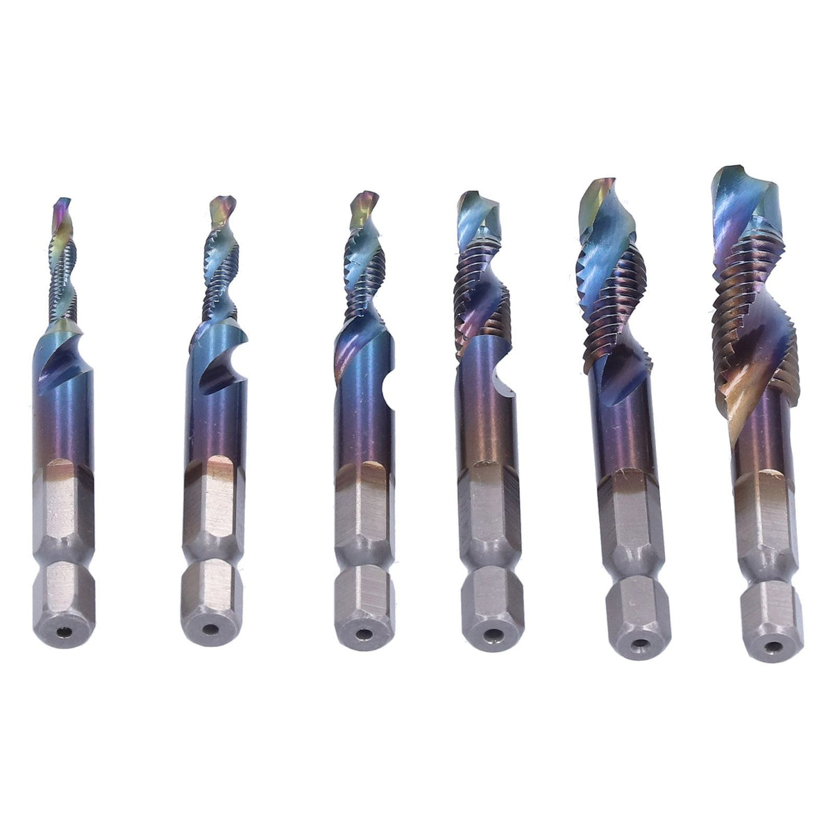 6Pcs/Set Blue Spiral Tap Drill Bit Kit High Speed Steel Drilling Tapping Bits British System
