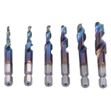 6Pcs/Set Blue Spiral Tap Drill Bit Kit High Speed Steel Drilling Tapping Bits British System