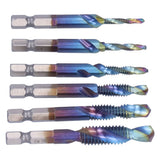 6Pcs/Set Blue Spiral Tap Drill Bit Kit High Speed Steel Drilling Tapping Bits British System - Extra Image