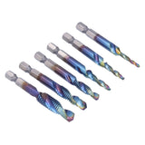 6Pcs/Set Blue Spiral Tap Drill Bit Kit High Speed Steel Drilling Tapping Bits British System