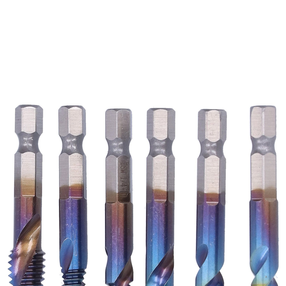 6Pcs/Set Blue Spiral Tap Drill Bit Kit High Speed Steel Drilling Tapping Bits British System