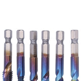 6Pcs/Set Blue Spiral Tap Drill Bit Kit High Speed Steel Drilling Tapping Bits British System - Extra Image