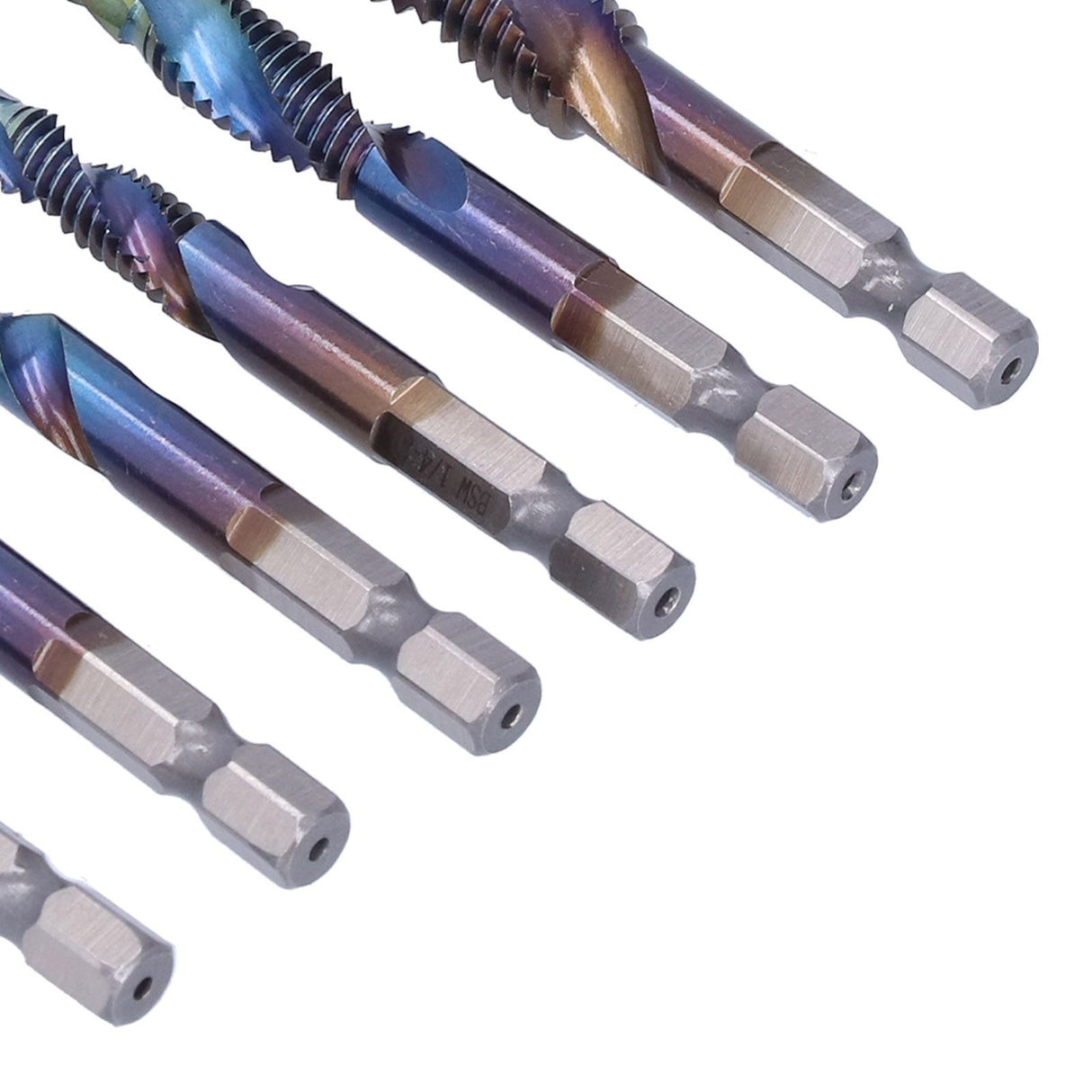 6Pcs/Set Blue Spiral Tap Drill Bit Kit High Speed Steel Drilling Tapping Bits British System