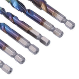 6Pcs/Set Blue Spiral Tap Drill Bit Kit High Speed Steel Drilling Tapping Bits British System