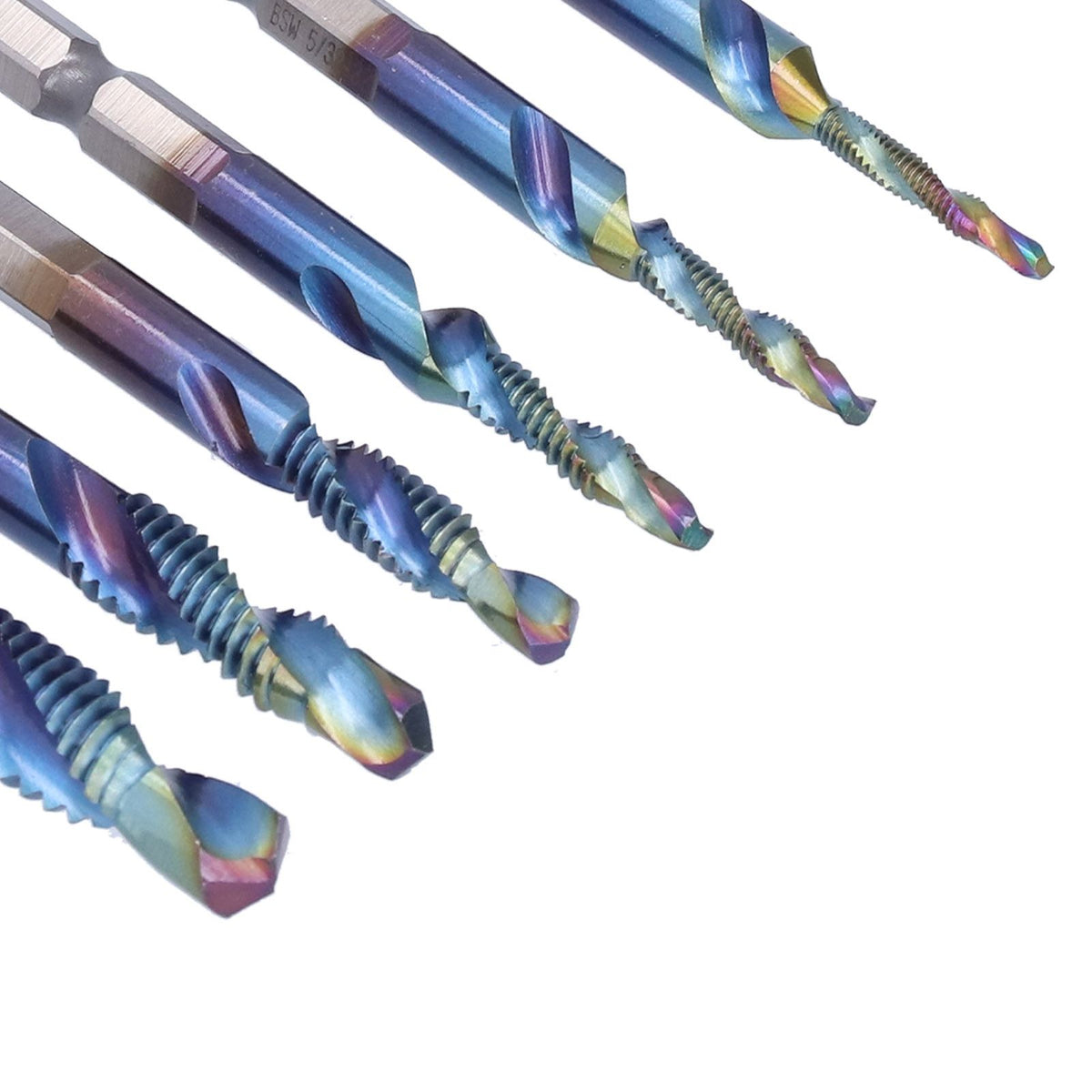 6Pcs/Set Blue Spiral Tap Drill Bit Kit High Speed Steel Drilling Tapping Bits British System