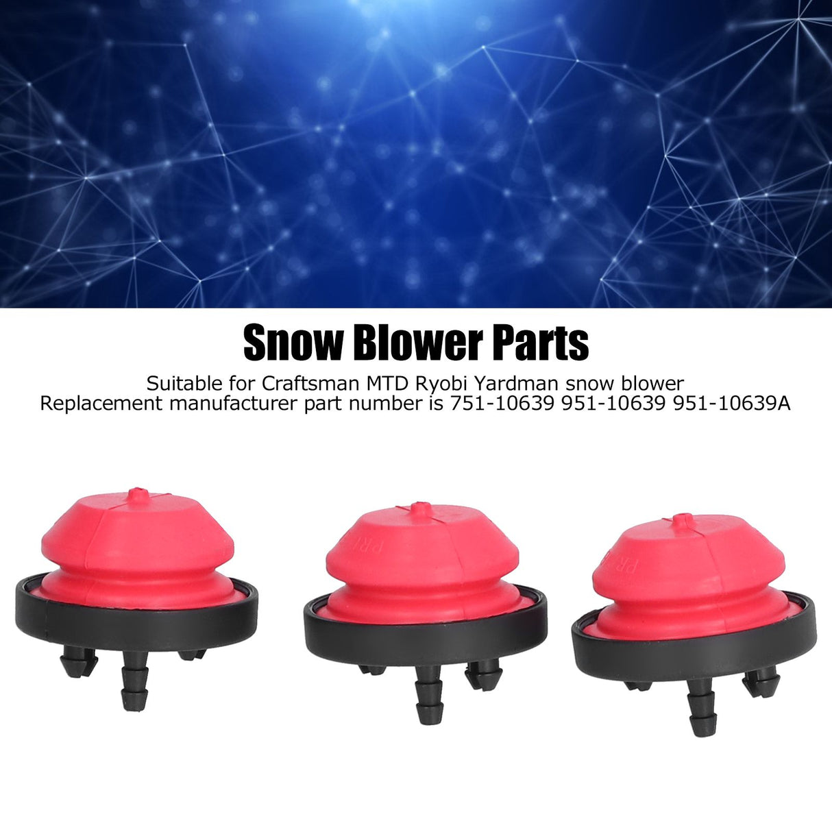 3Pcs Snow Blower Primer Bulb Replacement for Craftsman MTD Ryobi Yardman 751‑10639 951‑10639A