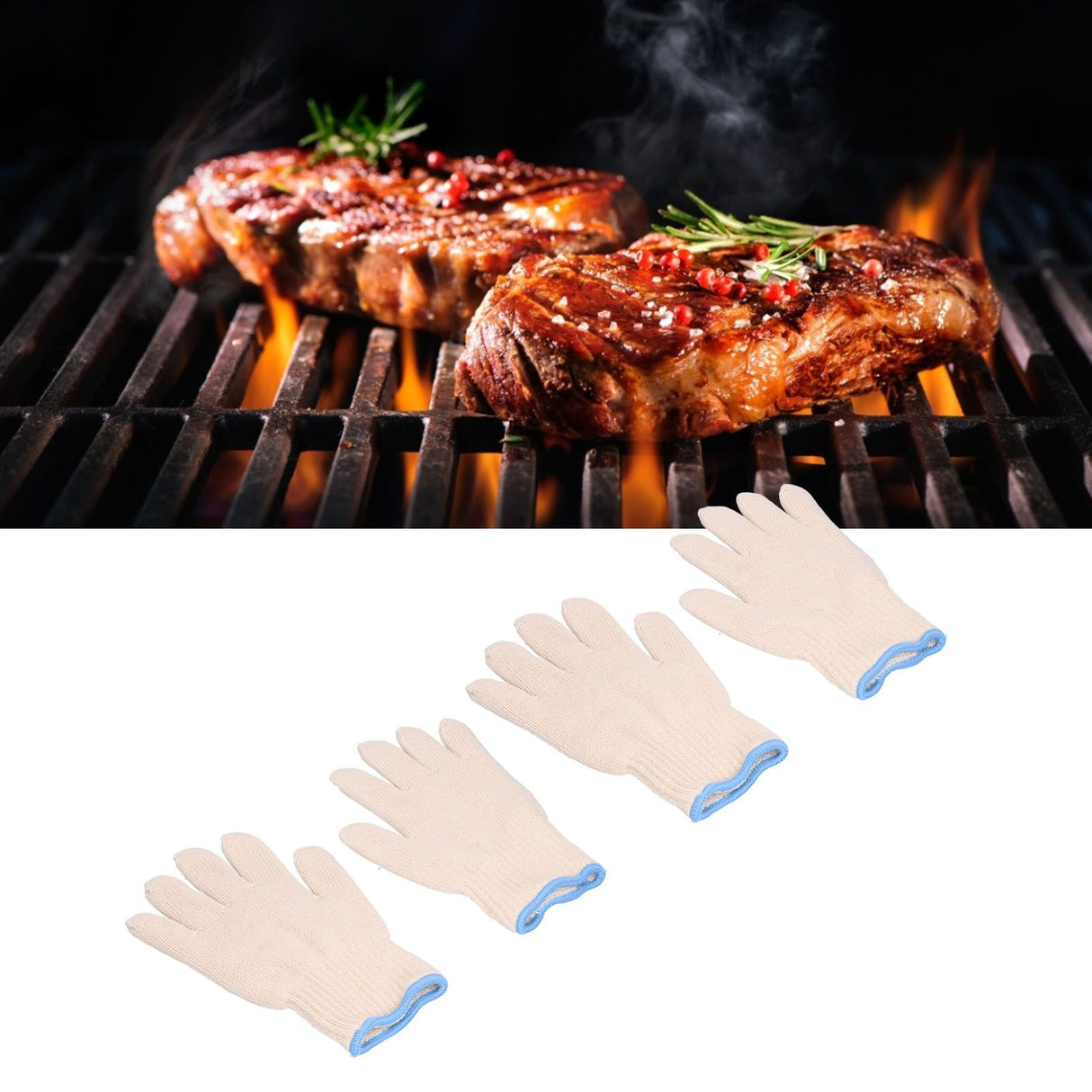 2 Pairs Thermal Insulated Gloves 300℃ Heat Resistant Non Slip Anti Scalding Mitts for BBQ Oven
