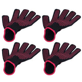 4Pcs Heat Resistant Gloves High Temperature Resistant Anti Scalding Mitts with Silicone BumpsRose Red Silicone Rose Red Edge - Front View