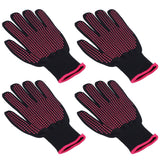 4Pcs Heat Resistant Gloves High Temperature Resistant Anti Scalding Mitts with Silicone BumpsRose Red Silicone Rose Red Edge - Top-Down View