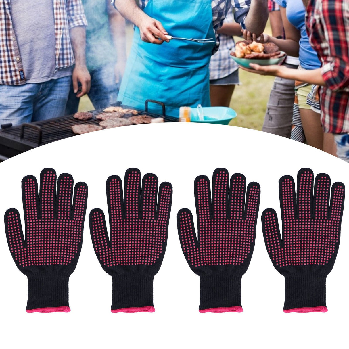 4Pcs Heat Resistant Gloves High Temperature Resistant Anti Scalding Mitts with Silicone BumpsRose Red Silicone Rose Red Edge