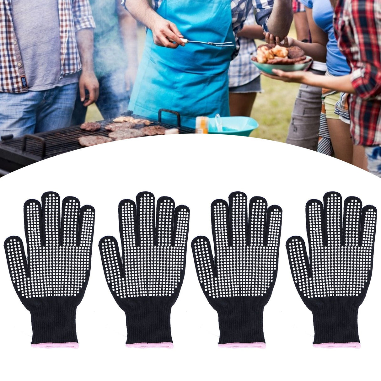 4Pcs Heat Resistant Gloves High Temperature Resistant Anti Scalding Mitts with Silicone BumpsWhite Silicone Pink Edge