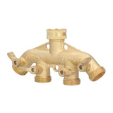 G3/4 4 Way Hose Splitter Brass Garden Hose Faucet Adapter Joint Connector Irrigation Accessory - Top-Down View