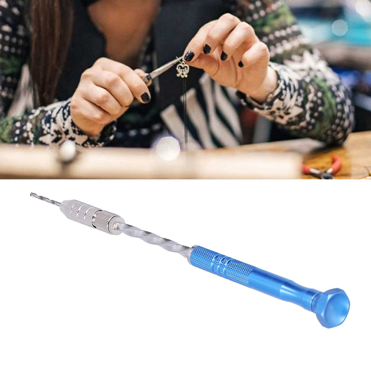Hand Drill Jewelry Carving Drill Blue Stainless Steel Punching Drilling Tool for Woodworking