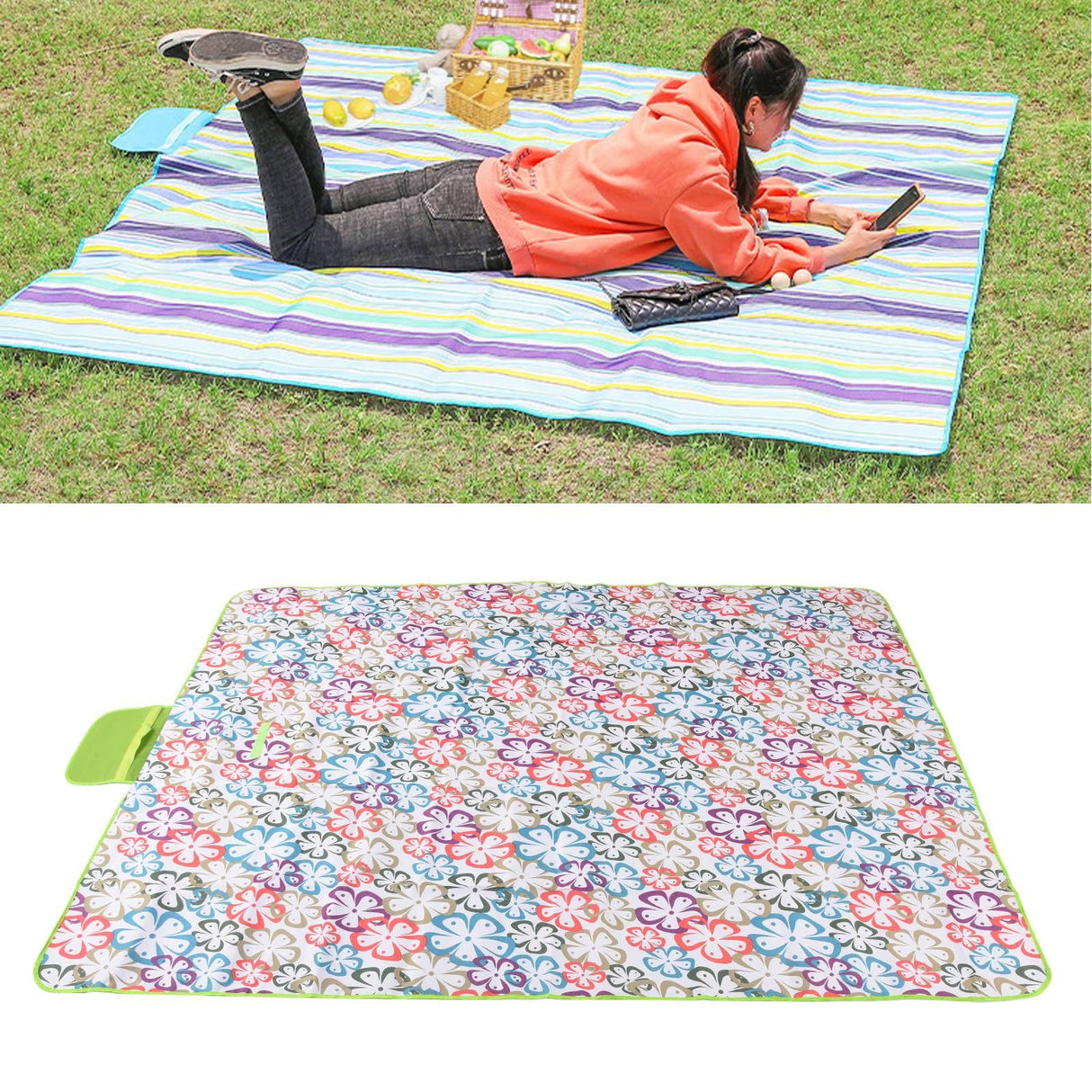 145/200 Picnic Blanket Outdoor Blanket with Large Size Waterproof Sandproof Portable for Camping and TravelingFloral