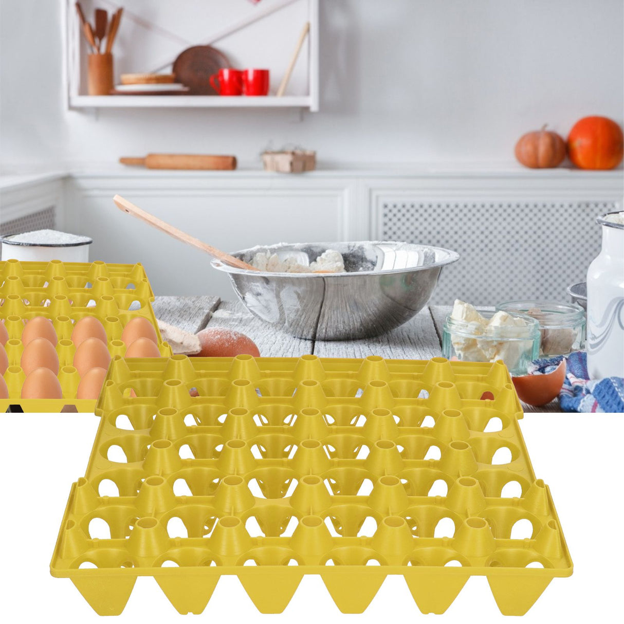 5PCS Plastic Egg Flats 30 Cell Egg Crates Holder Tray for Storage Transportation Home Farm SuppliesYellow
