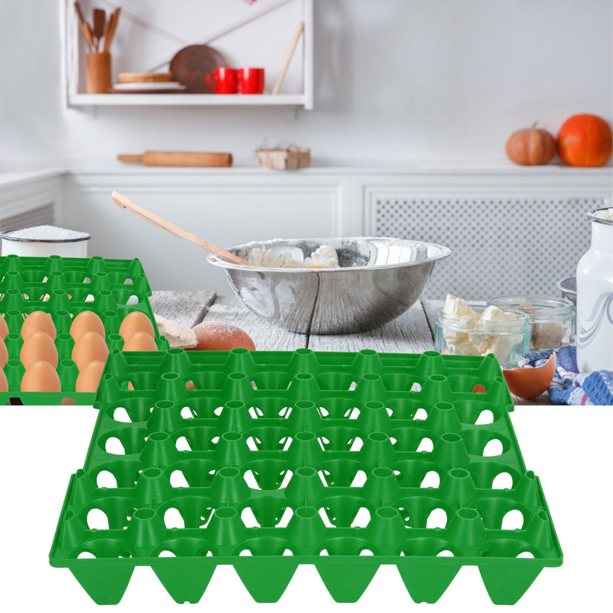 5PCS Plastic Egg Flats 30 Cell Egg Crates Holder Tray for Storage Transportation Home Farm SuppliesGreen