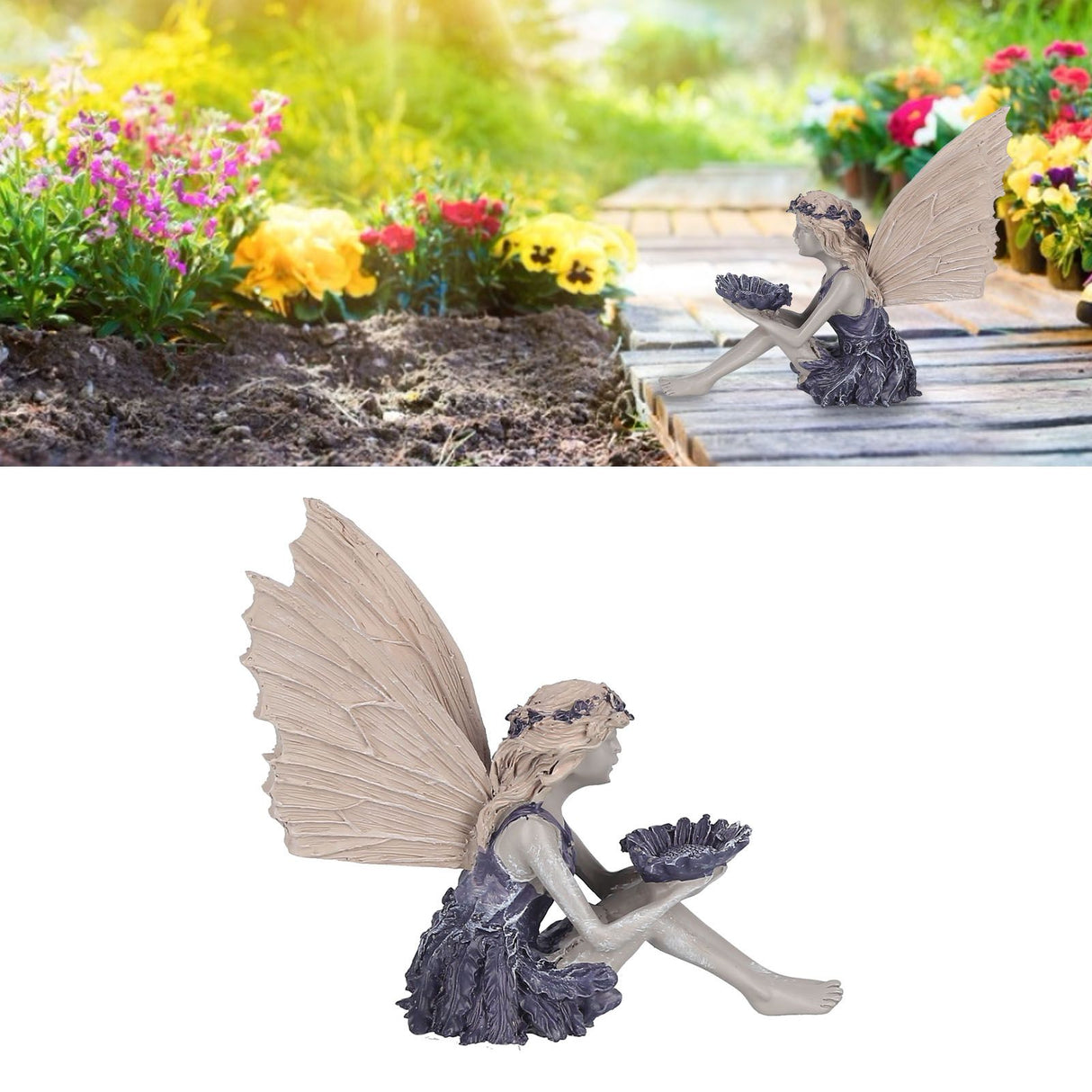 Sitting Fairy Statue Decorative Sunflower Fairy Ornament for Gardening Outdoor Home