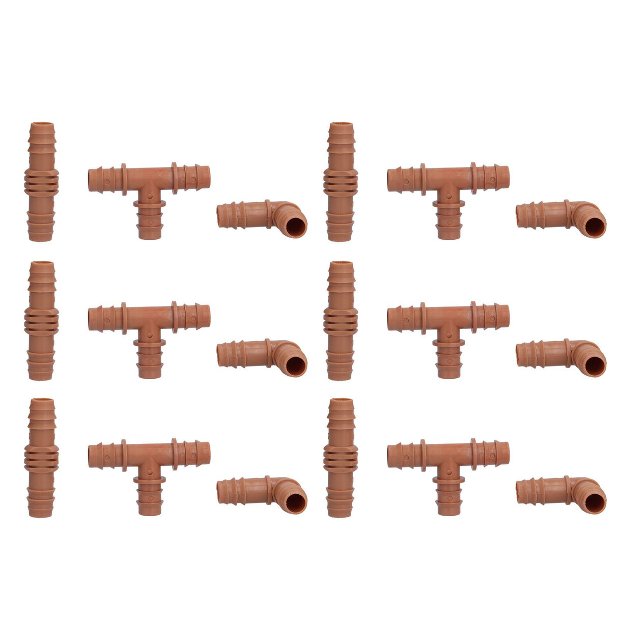 18Pcs Irrigation Fittings Kit Brown Water Barbed Coupling Connecter for 16mm Pipes