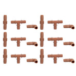 18Pcs Irrigation Fittings Kit Brown Water Barbed Coupling Connecter for 16mm Pipes