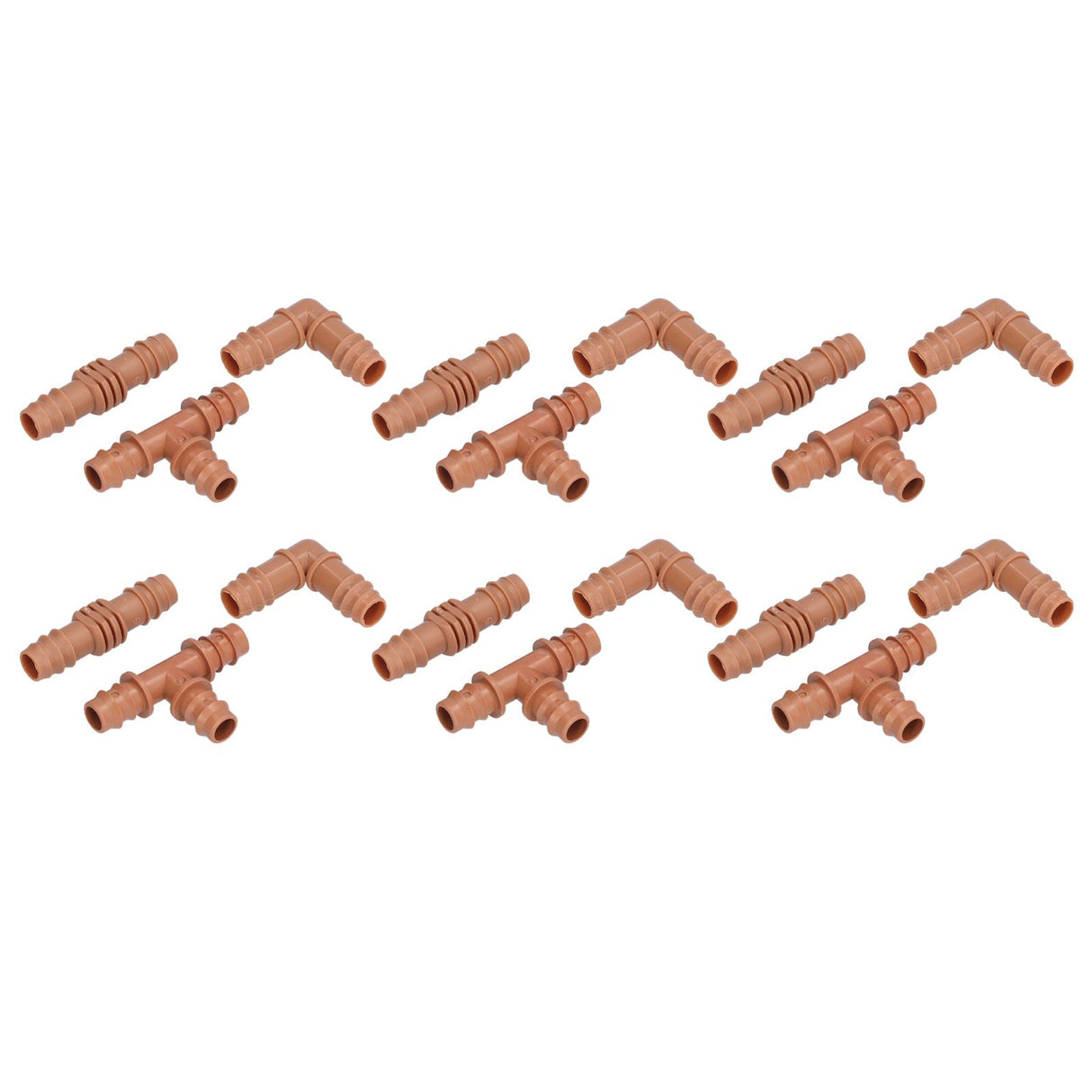 18Pcs Irrigation Fittings Kit Brown Water Barbed Coupling Connecter for 16mm Pipes