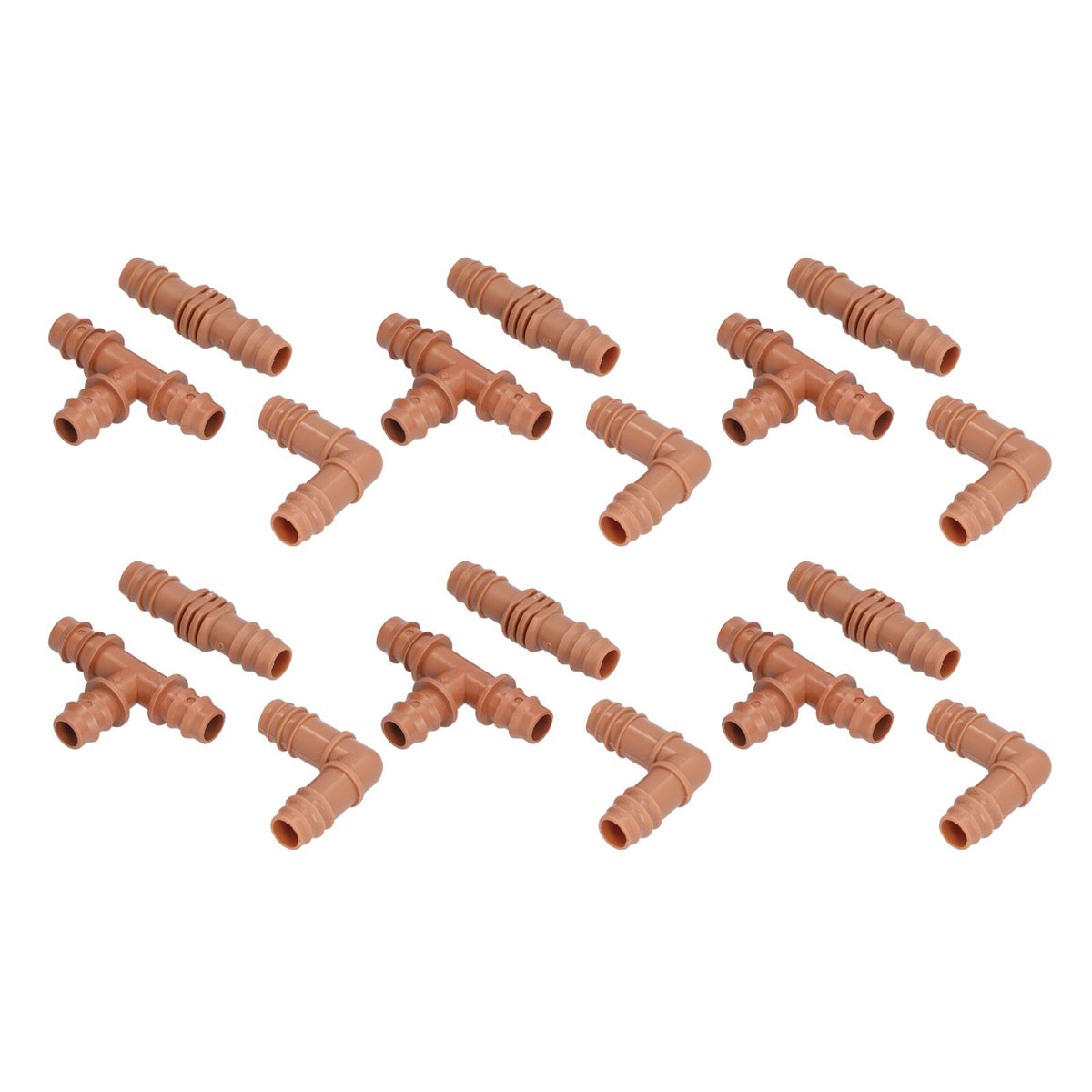 18Pcs Irrigation Fittings Kit Brown Water Barbed Coupling Connecter for 16mm Pipes