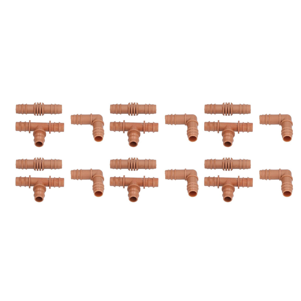 18Pcs Irrigation Fittings Kit Brown Water Barbed Coupling Connecter for 16mm Pipes