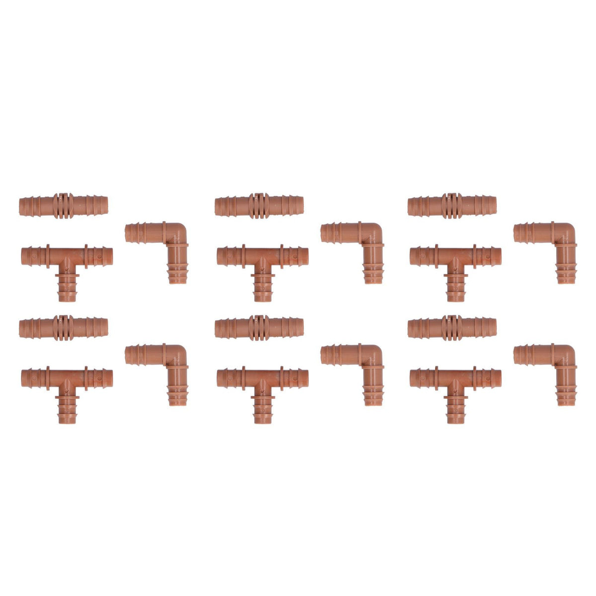 18Pcs Irrigation Fittings Kit Brown Water Barbed Coupling Connecter for 16mm Pipes
