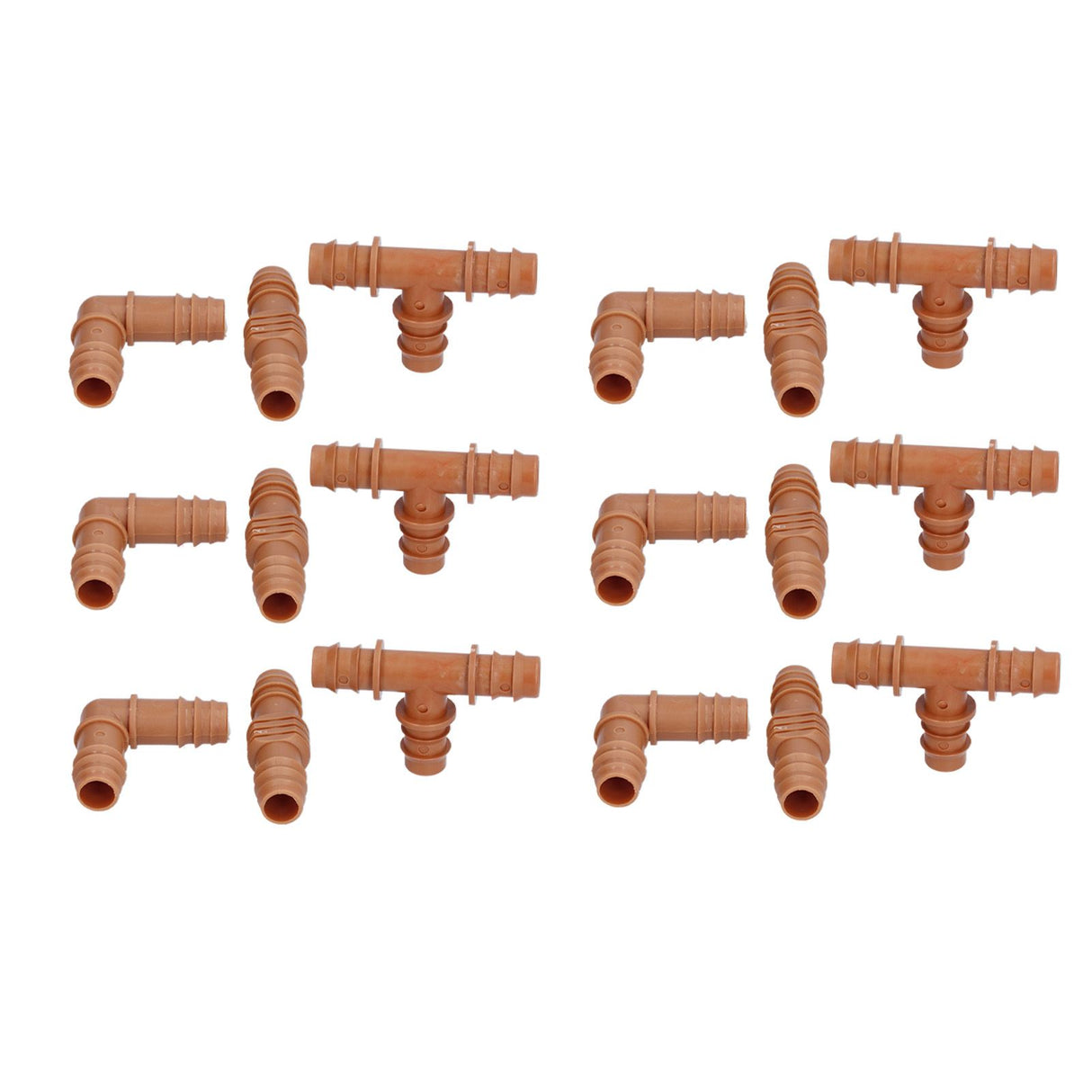 18Pcs Irrigation Fittings Kit Brown Water Barbed Coupling Connecter for 16mm Pipes