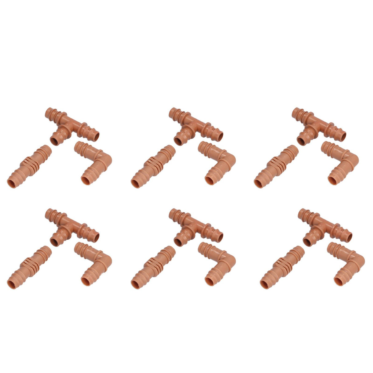 18Pcs Irrigation Fittings Kit Brown Water Barbed Coupling Connecter for 16mm Pipes