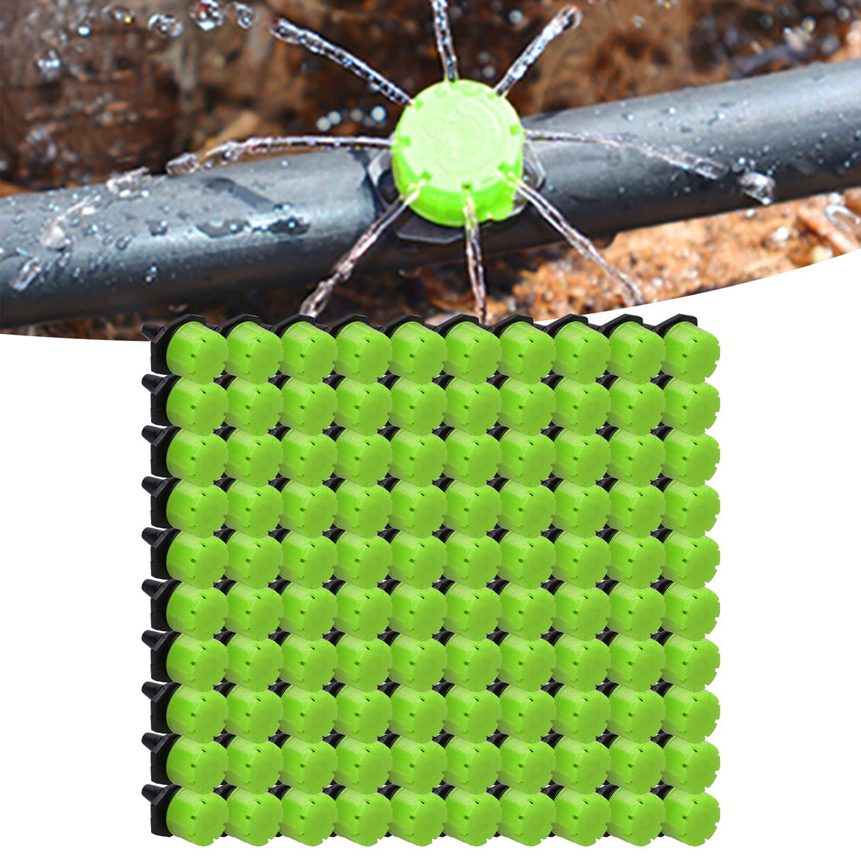 100Pcs 8 Hole Drip Irrigation Emitter Adjustable Drip Irrigation Sprinkler for Garden Greenhouse Courtyard Green