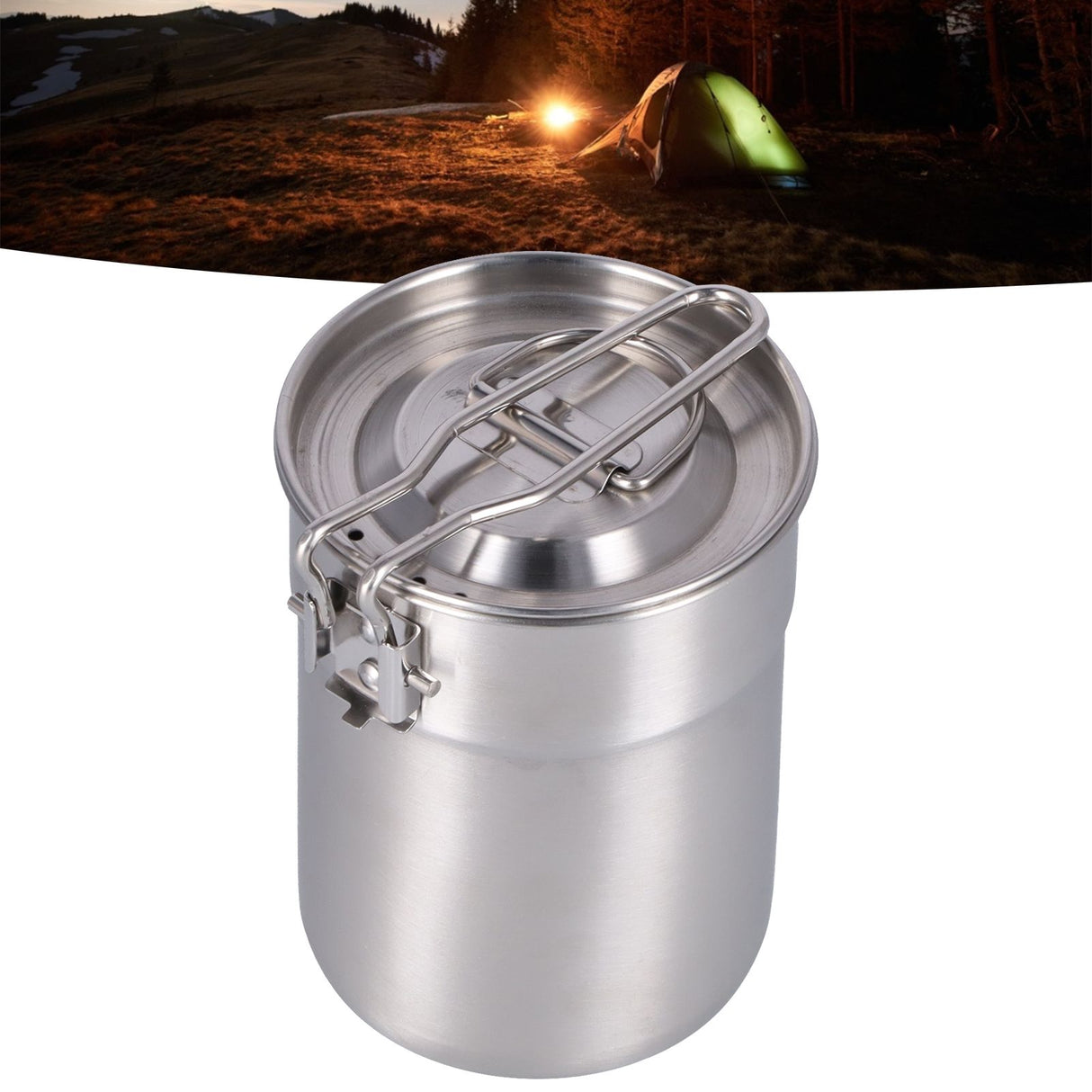 Outdoor Coffee Maker Cup 1L Camping Cooking Pot with Foldable Handle Lid for Hiking