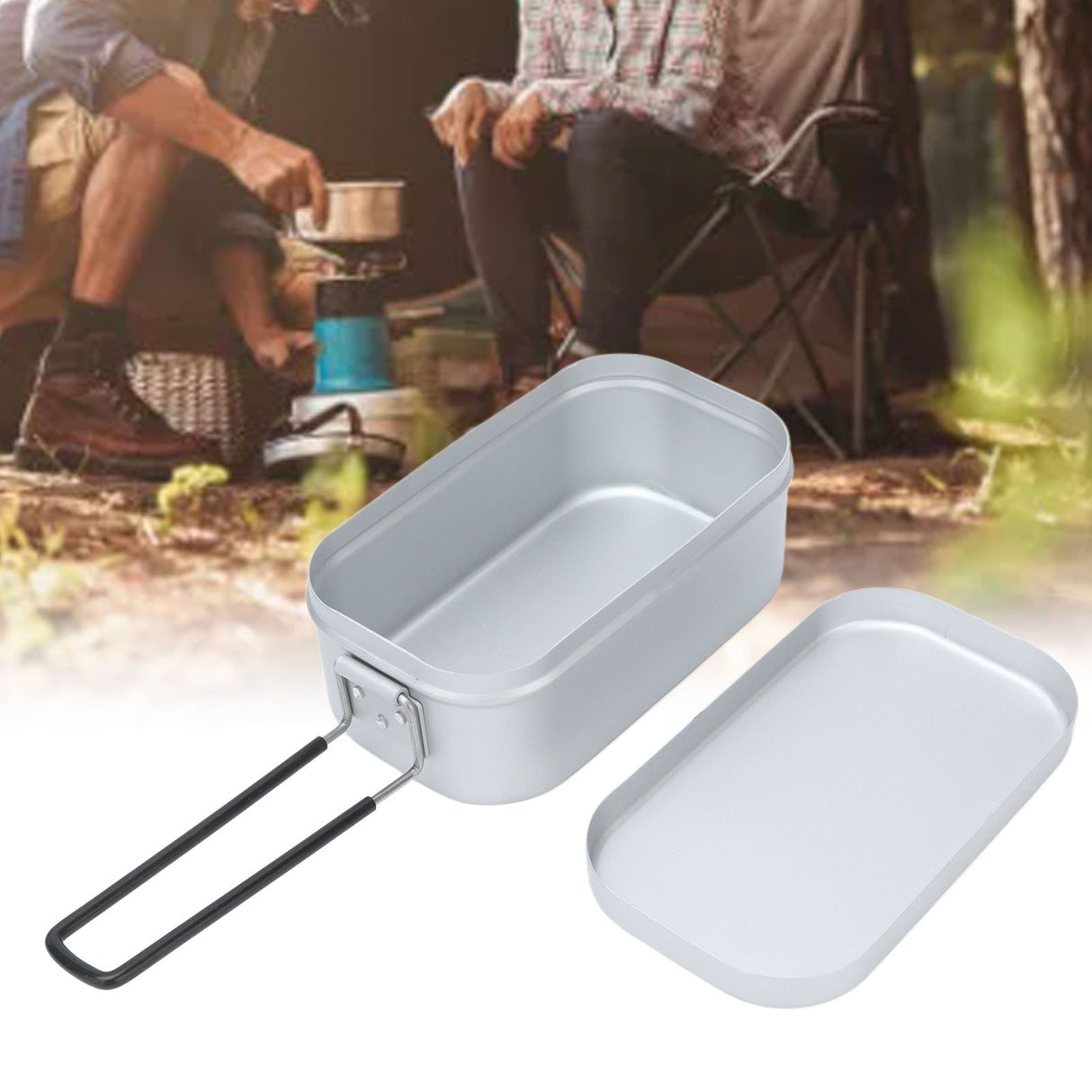 800ml Aluminum Lunch Box with Lid Rectangular Portable Bento Box for Outdoor Camping