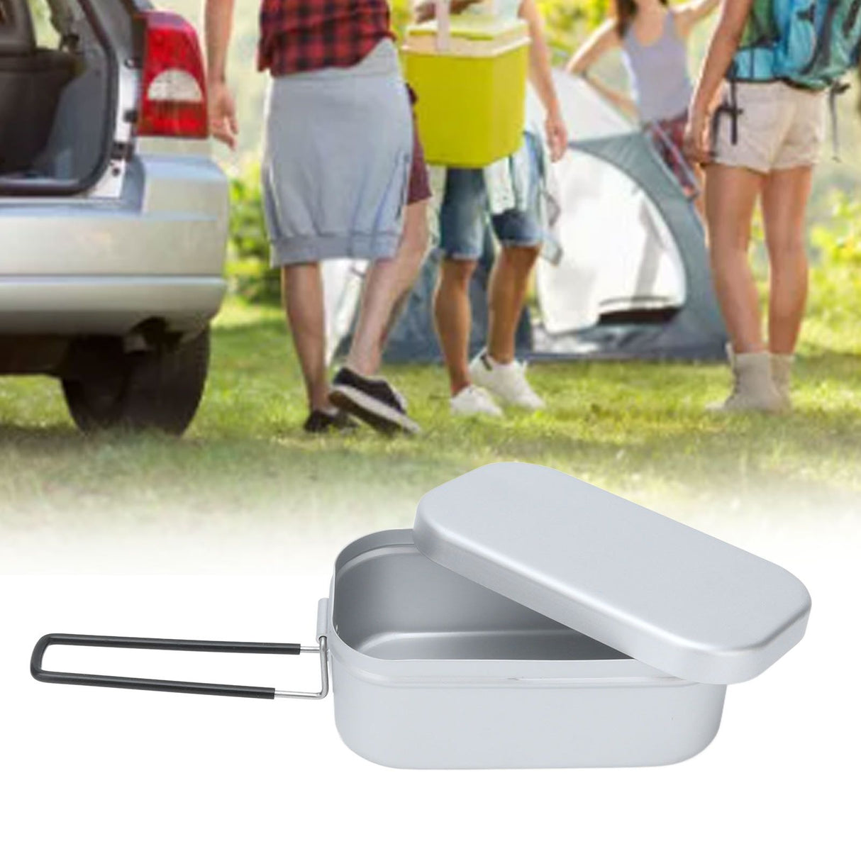 800ml Aluminum Lunch Box with Lid Rectangular Portable Bento Box for Outdoor Camping