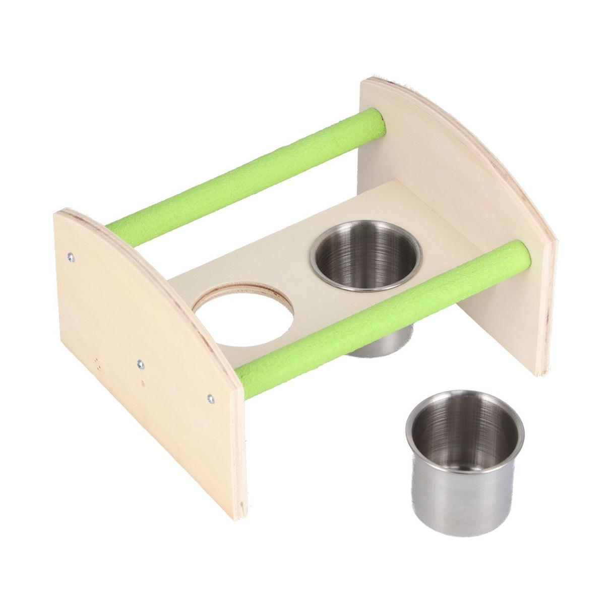 Parrot Wood Stand with 2 Stainless Steel Feeding Cup Playstand Training Toy for Outdoor Gardening