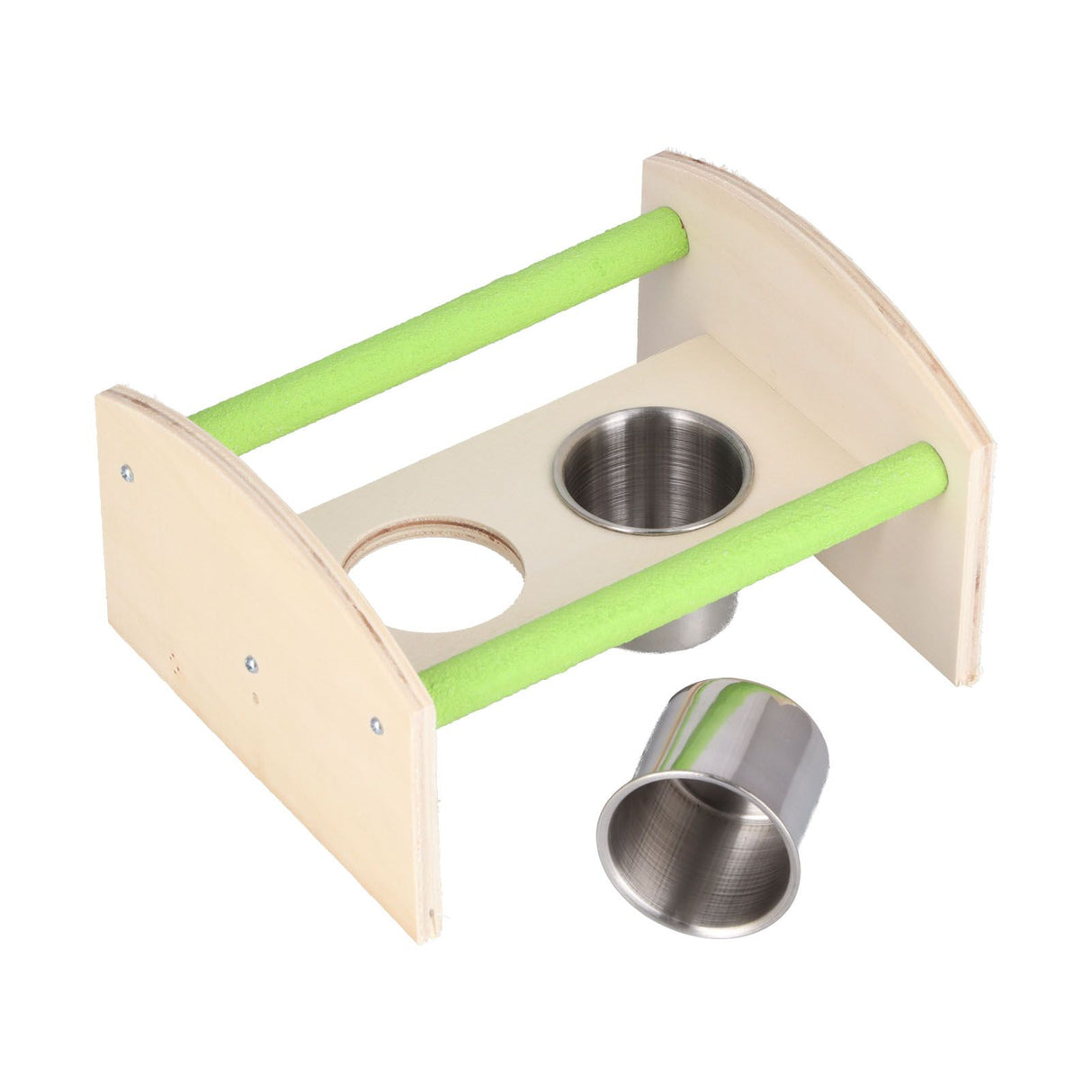 Parrot Wood Stand with 2 Stainless Steel Feeding Cup Playstand Training Toy for Outdoor Gardening