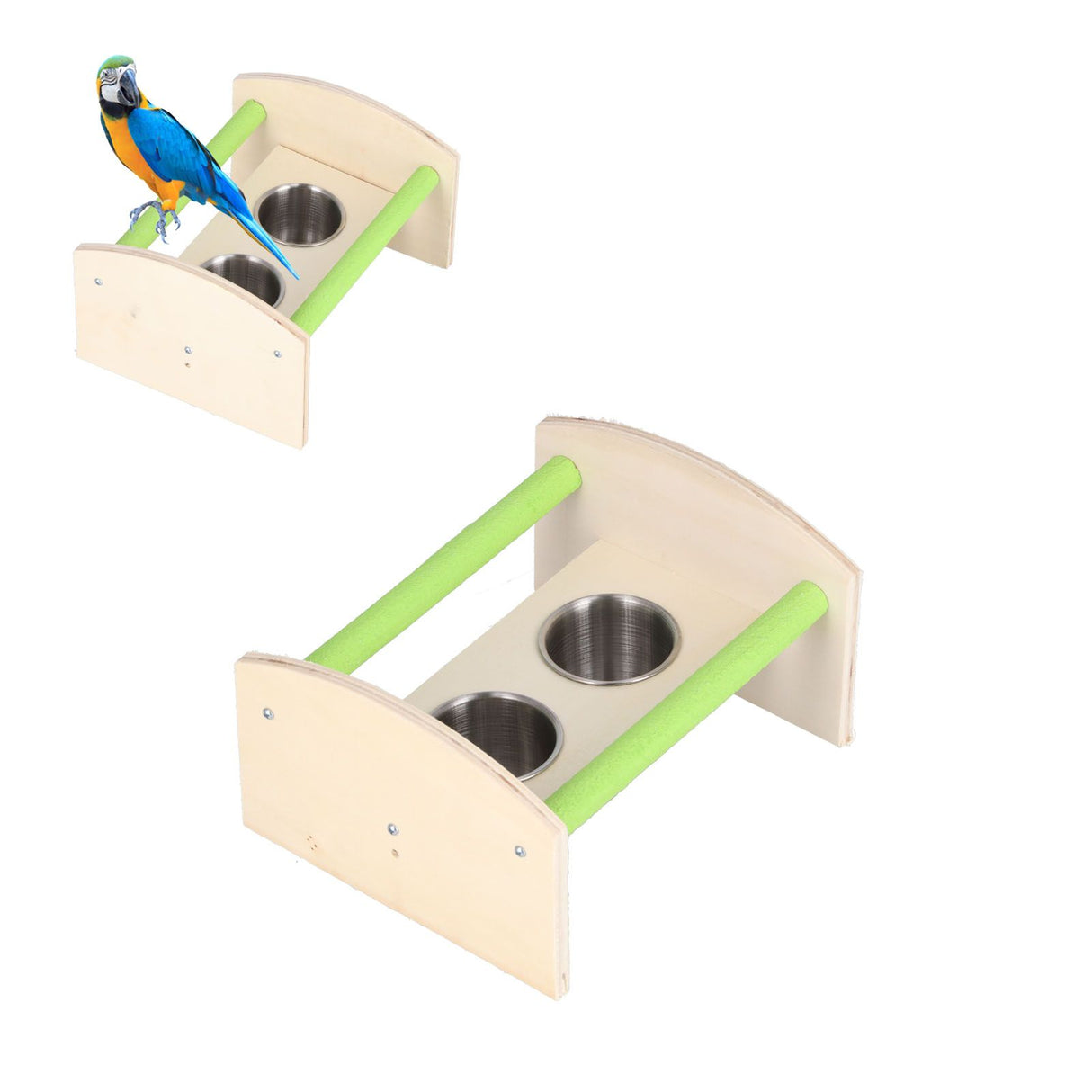 Parrot Wood Stand with 2 Stainless Steel Feeding Cup Playstand Training Toy for Outdoor Gardening