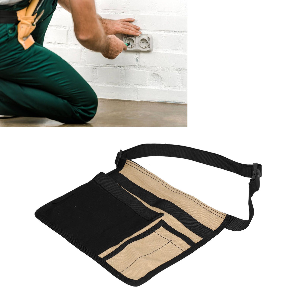 Tool Waist Bag Lightweight Multi Pocket Oxford Cloth Waist Tool Pouch for Garden Climbing Outdoor(Black Khaki )