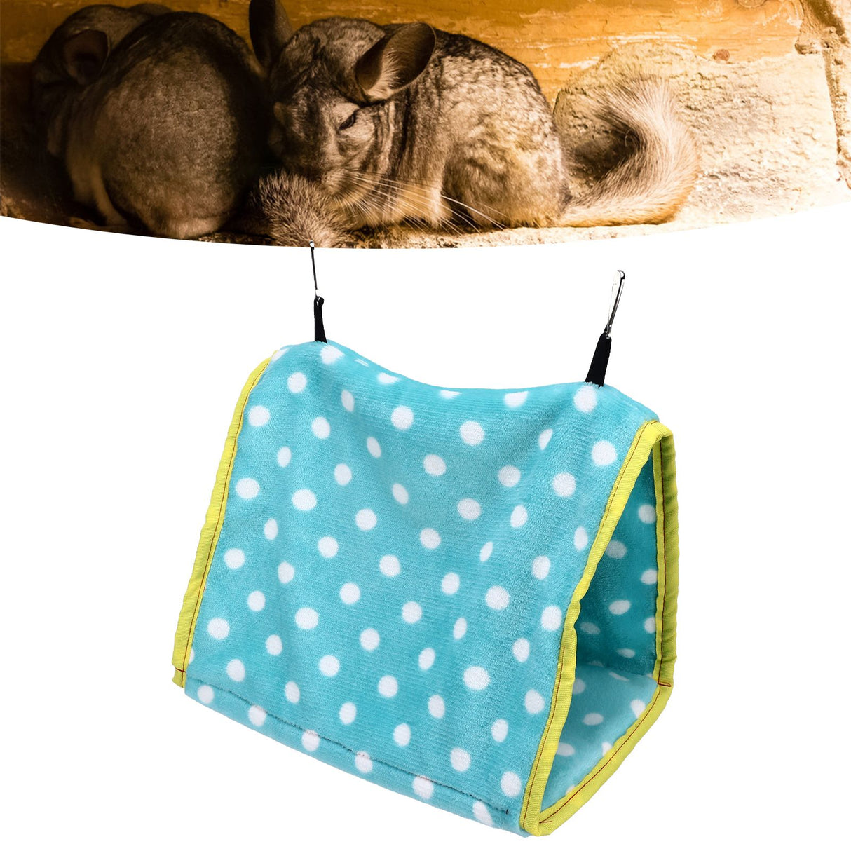 Bird Bed Foldable Portable Comfortable Flannel Triangular Hanging Bird Hammock with Hooks for Parrots Hamsters SquirrelsGreen